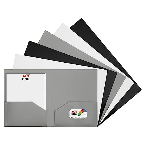 JAM PAPER Heavy Duty Plastic 2 Pocket Extra Tough School Folders - Assorted Business Colors - 6/Pack - color: Assorted White & Black Business Colors, size: 6 Per Pack