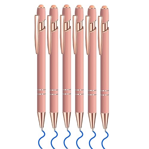 6 Pcs Blue Ink Ballpoint Pen with Stylus Tip 2 in 1 Ballpoint Pen Metal Pens Stylus Pen for Touch Screens School Office Coworkers (Rose) - color: Rose