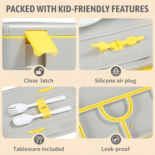 rockpapa Chill Bento Box for Kids- Large 5.5 Cups Lunch Box with Ice Pack - 5 Compartments, BPA-Free, Leak Proof, with Utensils & Portable Handle, Microwave/Dishwasher Safe (Grey Constr Trucks) - color: Grey Constr Trucks
