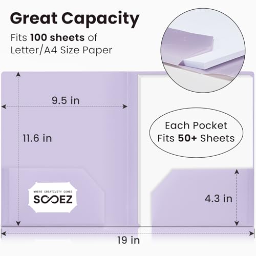 Sooez 6Pack Folders with Pockets, Pastels Colors, Heavy Duty Pocket Folder, Plastic Folders with Pockets, 2-Pocket Folder Bulk, Aesthetic File Folder, Back to School Office Filing Supplies - color: Pastels Colors