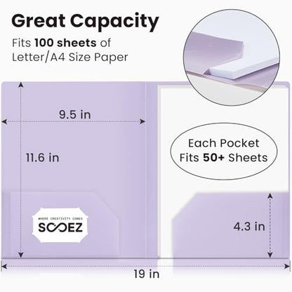 Sooez 6Pack Folders with Pockets, Pastels Colors, Heavy Duty Pocket Folder, Plastic Folders with Pockets, 2-Pocket Folder Bulk, Aesthetic File Folder, Back to School Office Filing Supplies - color: Pastels Colors