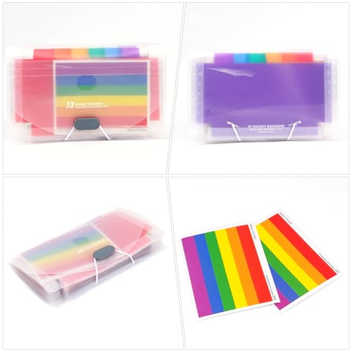 Expanding File Folder, Stand Receipt File Organizer, 13 Pockets Portable Folders for Coupons, Tickets, Bills and Business Cards, White