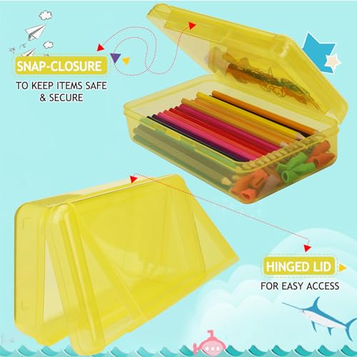 SFLHHDM Large Pencil Box, Double Layer Capacity Pencils Holders, Clear Hard Pen Case with Snap-tight Lid, Plastic Pencil Case for Office School, Pen Boxes Storage School Box (Amber Yellow-1pcs) - color: Amber Yellow-1pcs