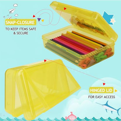 SFLHHDM Large Pencil Box, Double Layer Capacity Pencils Holders, Clear Hard Pen Case with Snap-tight Lid, Plastic Pencil Case for Office School, Pen Boxes Storage School Box (Amber Yellow-1pcs) - color: Amber Yellow-1pcs