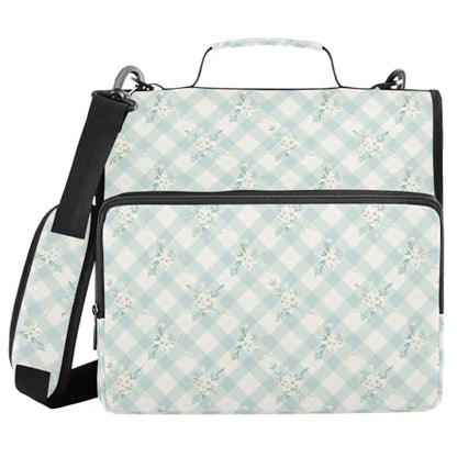 Gingham Zipper Binder 3 Ring Binder with Zipper 1.5 Inch Shoulder Strap & Handle Binders Organizer Bag Seafoam Green - color: Seafoam Green
