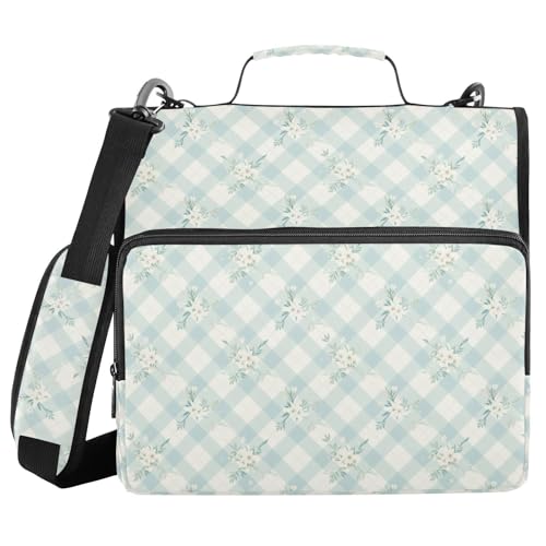 Gingham Zipper Binder 3 Ring Binder with Zipper 1.5 Inch Shoulder Strap & Handle Binders Organizer Bag Seafoam Green - color: Seafoam Green