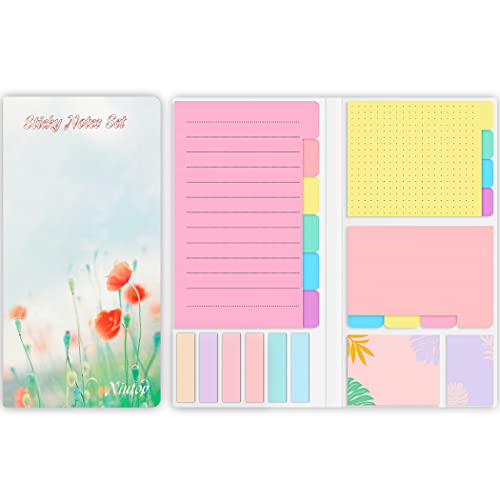 Sticky Notes Set, Post Self-Stick Notes Pads for Journaling Notebook Planner Study, Office Supplies College Essentials Back to School Supplies for High School Students Teen Girl Gifts Preppy - color: Pastel