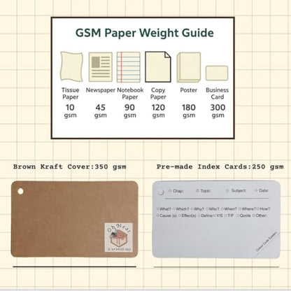 Tailored Flashcards to Curate Note Cards 5x3" Heavy Duty White Pre-made Index Cards with Rings, 450 Pack,2 Kraft Covers, 6 Binder Rings for Nursing College Students.