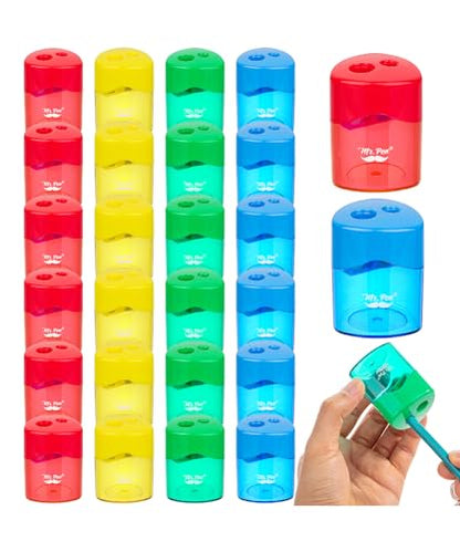 Mr. Pen- Pencil Sharpeners Manual, 24 Pack, Dual Hole, Colorful | Bulk Handheld Pencil Sharpener, Compatible with Standard and Jumbo Pencils, Snap-on Lid, Stainless Steel Blade