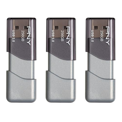 PNY 256GB Turbo Attaché 3 USB 3.0 Flash Drive 3-Pack – Grey, P-FD256X3TBOP-MP, 100MB/s, Light-Weight Durable - Data Storage and Transfer - size: 256GB 3-Pack