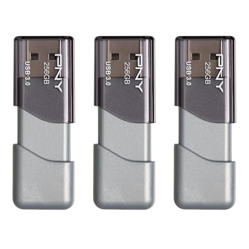 PNY 256GB Turbo Attaché 3 USB 3.0 Flash Drive 3-Pack – Grey, P-FD256X3TBOP-MP, 100MB/s, Light-Weight Durable - Data Storage and TransferPack of 20 - size: 256GB 60-Pack