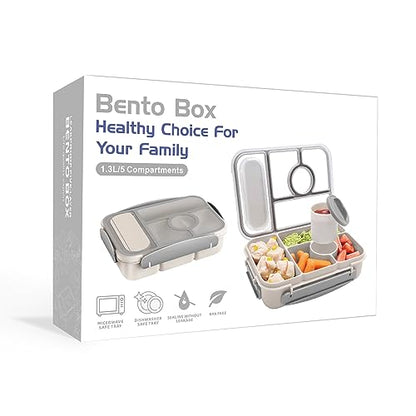 Amathley Bento Box Adult Lunch Box Kids,Lunch Containers for Adults/Kids/Toddler,5 Compartments Bento Lunch Box with Sauce Vontainers,Microwave & Dishwasher & Freezer Safe,BPA-Free (White) - color: White
