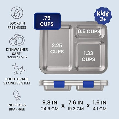 Bentgo Kids Stainless Steel Prints Leak-Resistant Lunch Box - 3-Compartments with Bonus Silicone Container, Durable, Eco-Friendly, Dishwasher Safe, BPA-Free, Ideal for School, Ages 3+ (Shark) - color: Shark