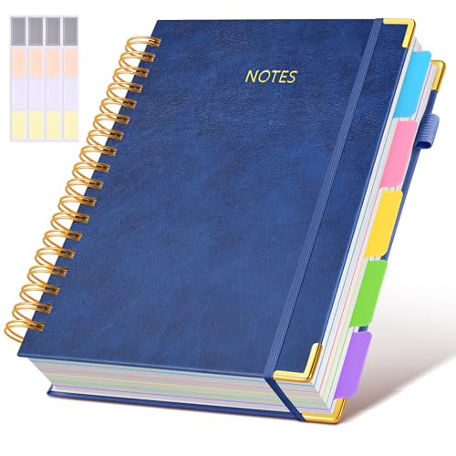 Hardcover Spiral Notebook journal with Removable Dividers Tabs, 300 Pages Leather 5 Subject Notebook College Ruled, 8"x10" Large B5 Notebooks for Work School Note taking, Lined Journal for Women,Navy - color: Navyblue, size: 8"x10"