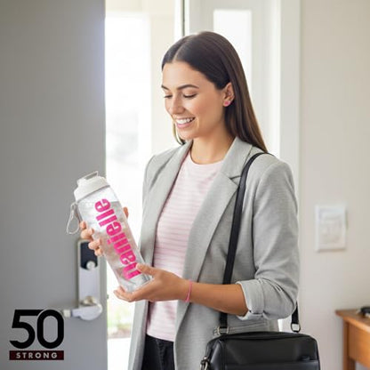 50 Strong | Personalized Time Marker Water Bottle, 30 oz, Chug Cap - color: Custom name