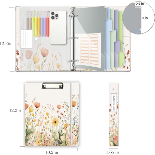 3 Ring 1 Inch Binder Organizer, KLLVE Three Ring Binders with Clipboard, 5-Tabs Pockets Dividers, Plastic Folder, 18 Divider Stikers,Pen Loop (Weeds, Letter Size) - color: Weeds, size: 1in（Letter Size）