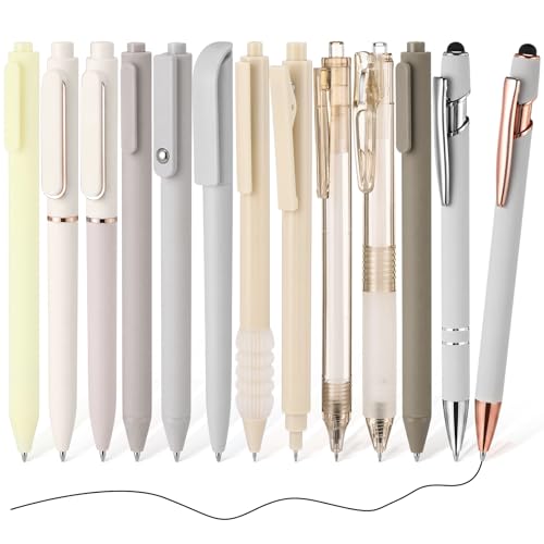 Dunzoom 13 Pack 0.5mm Black Ink Gel Pens 1.0mm Ballpoint Pen Retractable Fine Point Neutral Pens Bulk Quick Dry Smooth Writing for Back to School Office Supplies Note Taking Meeting(Beige) - color: Beige