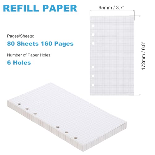 PATIKIL Grid Refill Paper 6-Ring Binder Loose Leaf Planner Filler Paper Planner Inserts, 80 Sheets/160 Pages, Lined - size: A6, style: Grid