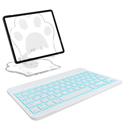 for Bluetooth Keyboard, Cute Tablet Stand Adjustable & Foldable, 7-Color Wireless Rechargeable Keyboard for iPad, iPad Pro/Mini/Air, Samsung Xiaomi Tablets, etc - White - color: B-Backlight Keyboard-White
