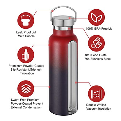 Neihepal 20 oz Insulated Water Bottles,Stainless Steel Double Wall Sport Bottle with Lid of Handle (8, Eight Color) - color: Eight Color