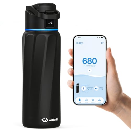 WaterH BOOST Smart Water Bottle Tracker with Reminder to Drink Water, 32oz | Double Wall Vacuum Insulated Stainless Steel, BPA-Free, Leakproof, Smart App Tracking, Travel-Friendly Wide Mouth for Office - color: Black, size: 32 Ounces