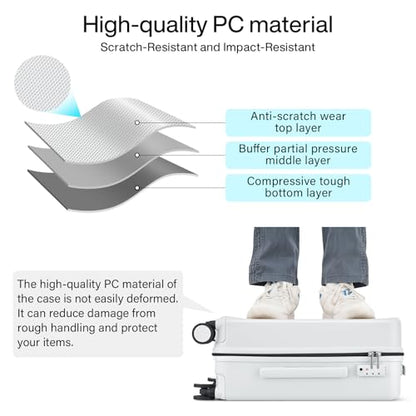 Hanke Hard Shell Luggage Sets 2 Pieces, Carry On and Checked Luggage Sets with Spinner Wheels, Durable PC Hardside Rolling Suitcase for Travel (20/28 Inch, Smoke White) - color: Smoke White, size: 20+28 Inch