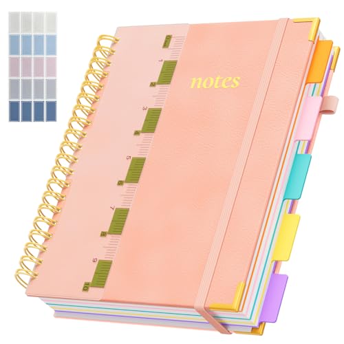 XYark A4 Hardcover Spiral Notebook, 8.5"x11" College Ruled Notebooks with Removable Dividers Tabs & Ruler, 5 Subject Notebook 300 Pages, Large Lined Journal for Women School Work Office, Light Pink - color: Light Pink, size: 8.5"x11"(A4)