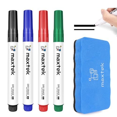 maxtek Dry Erase Markers with Magnetic Eraser, Chisel Tip, 4 Count | Whiteboard Marker Set for Classroom, Office Use - style: Chisel Tip 5 Count