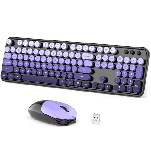 Dilter Wireless Keyboard and Mouse Combo, 104 Keys Full Size Typewriter Keyboards, 2.4G USB Plug and Play for Windows 7 8 10 11, PC, Laptop, Desktop, Black & Purple - color: Dark Purple