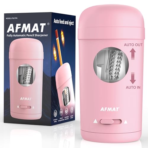 AFMAT Electric Pencil Sharpener, Fully Automatic Pencil Sharpener for 7-8mm Pencils & Colored Pencils, Auto in & Out, Rechargeable Vertical Hands-Free Sharpeners for Classroom/Home/Office PSX7(Pink) - color: Pink