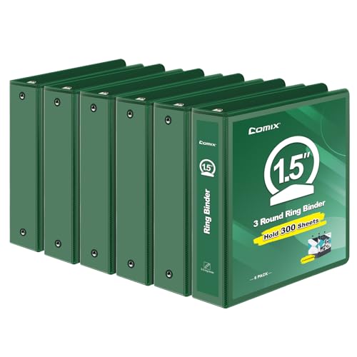 COMIX 3 Ring Binder 1.5 inch with Clear View Cover, 1.5" View Binder Holds 300 Sheets of US Letter Size Paper, 6 Pack (Green) - color: Green, size: 1.5 inch, style: 6-Pack