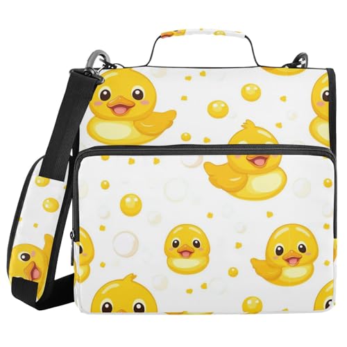 Yellow Duck Face 3 Ring Zipper Binder 500 Sheets Capacity Binder Organizer Bag with Shoulder Strap and Handle for School Office