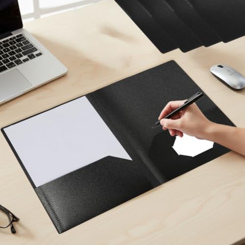 Black Folders with Pocket 7 Pack, 2 Pocket Folders, Plastic Folders with Pockets, Letter Size 8.5x11 inches File Folders with Business Card Slot for School, Home Office Business Use - color: Black