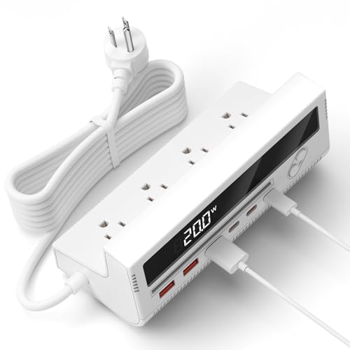 10-in-1 USB Charging Station, 4 Outlets Power Strip with 6 USB, 5 FT Long Extension Cord, 45° Flat Plug, 20W Fast Mulit Charging Station for Home Office Travel Plug Extension Outlet (White) - color: White