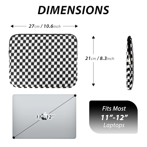 Puffy Laptop Sleeve 11-12 inch, Cute Knitted Protective Carrying Case for Women & Men, Compatible with iPad Pro 11-Inch M5, 12 Inch Tablets Notebook (Checkered Black) - color: Checkered Black, size: 11-12 inch