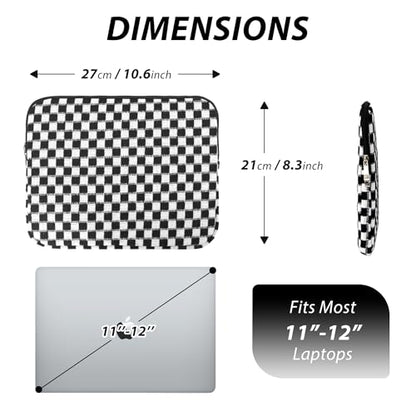 Puffy Laptop Sleeve 11-12 inch, Cute Knitted Protective Carrying Case for Women & Men, Compatible with iPad Pro 11-Inch M5, 12 Inch Tablets Notebook (Checkered Black) - color: Checkered Black, size: 11-12 inch