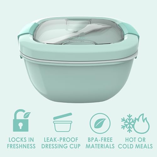 Bentgo Salad Container - 54 oz Bowl with 4-Compartment Toppings Tray, Leak-Proof Dressing Container, Reusable Fork, BPA-Free Lunch Box for Meal Prep & Food Storage; Removable Bento Tray (Coastal Aqua) - color: Coastal Aqua