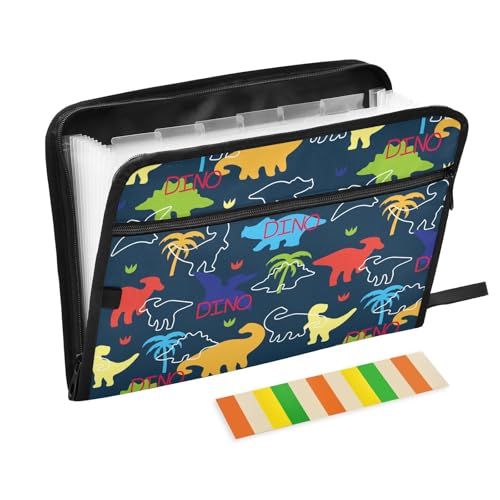 Colorful Dinosaurs Silhouette File Folders,Plastic Folders with 13 Pockets,Expandable File Folder for Documents School Students Office,Aesthetic Folder with Labels A4 Letter Size - color: Multi 27