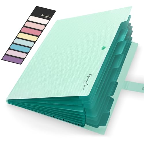Sooez Accordion File Organizer, Letter Size Expanding File Folder with Labels, 8 Pocket Folders for Document, Portable Paper Bill Receipt Organizer for Home School Office Supplies, A4 Size, Green - color: Green