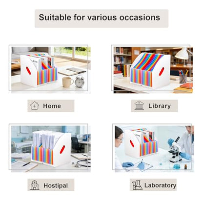 SAYEEC Rainbow Expanding File Holder Standing A4 Vertical Mini Book Organizer Magazine Basket Desktop 24 Pockets Files Folder with Handle for Students Examination Paper Bills Office Study - color: 24 Pockets - White&rainbow