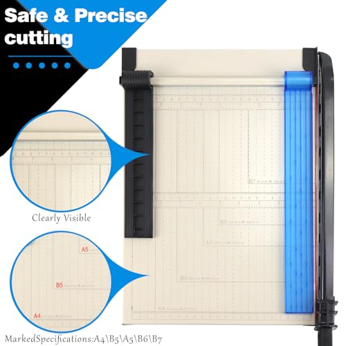 Guillotine Paper Cutter, A4 Paper Cutter, Heavy Duty Paper Trimmer with Safety Guard, 12 Sheets Capacity, Paper Guillotine for Cardstock, Photos, Scrapbooking, Office, Classroom, Studio