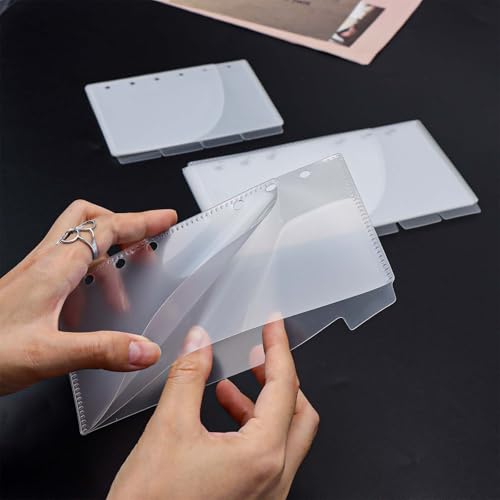 Mogoostry A6 Binder Pocket Cash Envelope 6-Tab Clear Plastic Binder Dividers with 2 Pockets for 6 Ring A6 Binder Sheet Protector Pouch Binder Folder Organizer (6 Sheets) - color: Clear - 1 Set