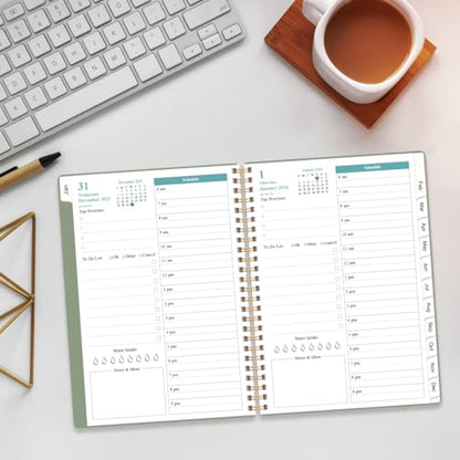 Daily Planner 2026 Full Page Per Day- 2026 Daily & Monthly Planner from January 2026 to December 2026, Day Planner 2026 with 12 Months Tabs, 6.4" x 8,5", Green - color: Green, size: 6.4" x 8.5"
