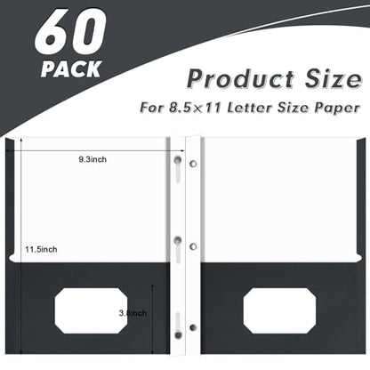 Two Pocket Folders, PANDRI 60 Pack Two Pocket Folders with Prongs, 3 Prong Folders Designed for Office and Classroom, Letter Size Black - color: Black