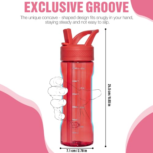 OLDLEY 20oz Kids Water Bottle with Straw, BPA-Free Tritan Water Bottle for School, Leakproof Clear Water Bottle with One Click Open, Measurement Scale, Cup Holder Friendly for Boys Girls,Pure Red - color: Pure Red