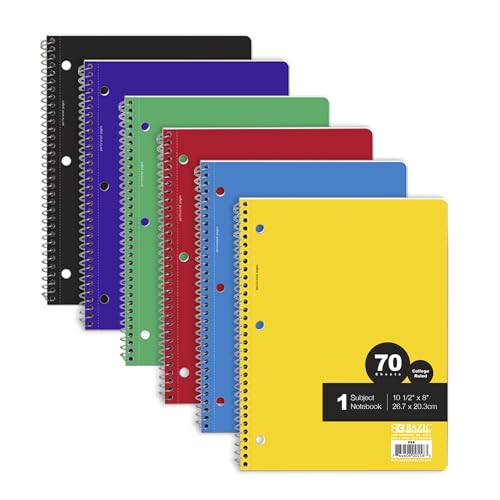 BAZIC Spiral Notebook 1 Subject College Ruled 70 Sheets Notebooks, Assorted Color, School Office, 1 Unit, Random Color - color: Green, size: 1 Count