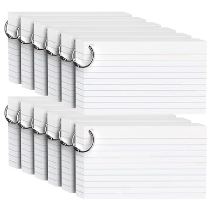 600 Count White Index Cards 3x5 Inch with Ring, Heavy Weight Flash Cards, Note Taking Supplies, Portable Note Cards, Study Flashcards for Students & Teachers, Office Home School Study Supplies - color: White-12