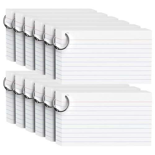 600 Count White Index Cards 3x5 Inch with Ring, Heavy Weight Flash Cards, Note Taking Supplies, Portable Note Cards, Study Flashcards for Students & Teachers, Office Home School Study Supplies - color: White-12