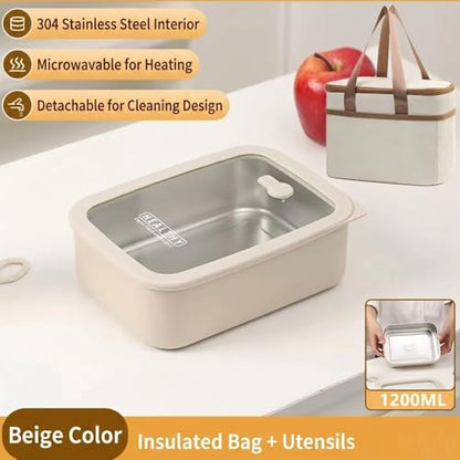 Bento Box Adult Lunch Box, Containers for Adults Men Women with Compartments, Lunchable Food Container with Utensils, Sauce Jar, Muffin Liners, 40 Oz/5 Cup, Made with BPA-Free Materials(Khaki)