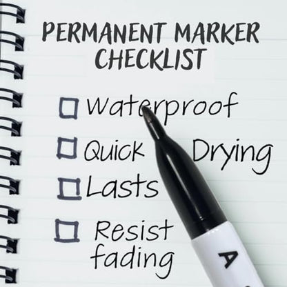 10 Pack Black Permanent Felt Waterproof Markers, Fine Point, Fade Resistant, Writes on Plastic, Metal, Glass, and Stone.…